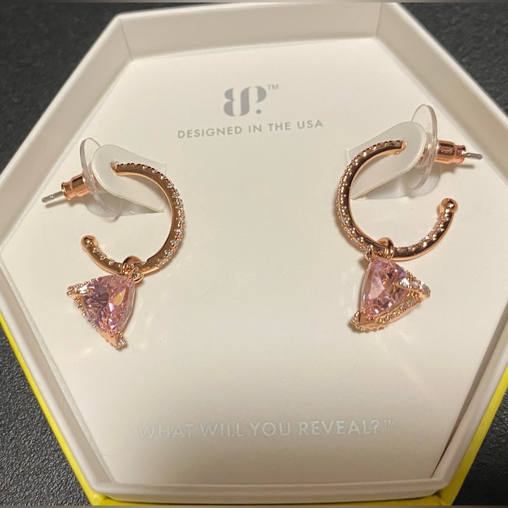 “What You Imagine”- Rose Quartz Dangling Hoops BP - Picture 4 of 4